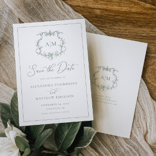 Sage Green Viktorianisch Baroque Floral Wappen Hoc Save The Date