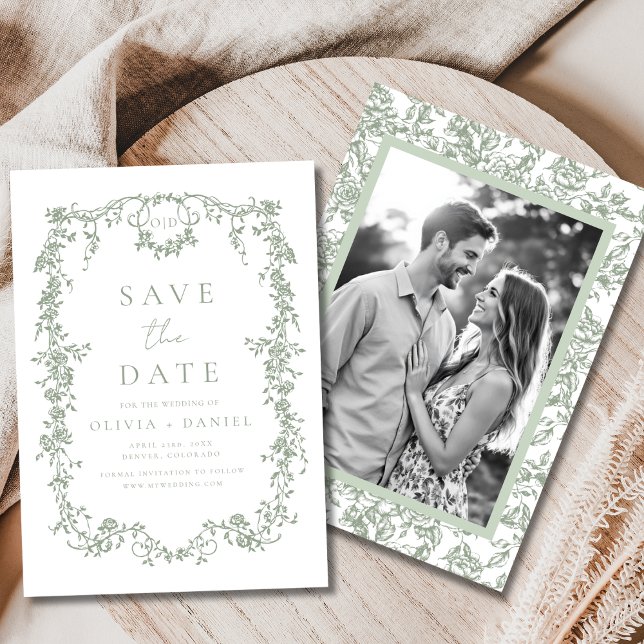 Sage Green Viktorianisch Floral Foto Französisch H Save The Date (Von Creator hochgeladen)