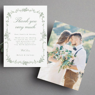 Sage Green Viktorianisch French Floral Wedding Fot Dankeskarte