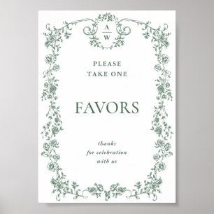Sage Green Viktorianische Verzierte Blumenfavorite Poster