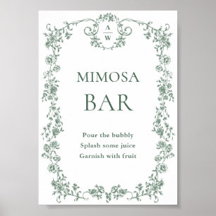 Sage Green Viktorianische Verzierte Flora Mimosa B Poster