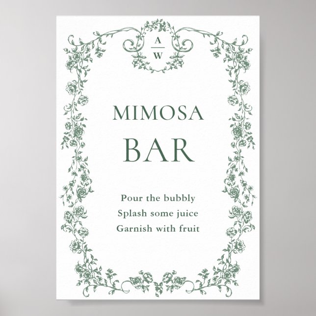 Sage Green Viktorianische Verzierte Flora Mimosa B Poster (Vorne)