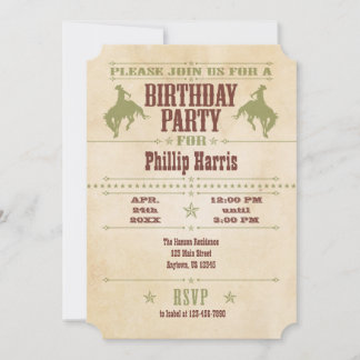 Sage Green Vintag Cowboy zum Geburtstag Einladung