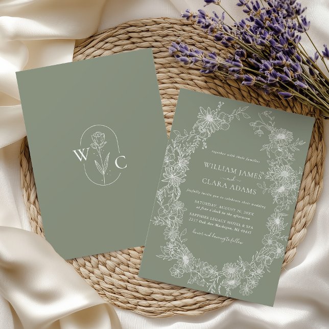 Sage Green Vintag Floral Botanical Wedding Einladung (Von Creator hochgeladen)