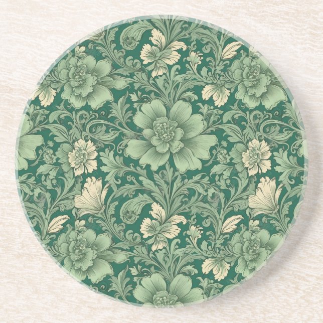 Sage Green Vintag Floral Muster Getränkeuntersetzer (Vorne)