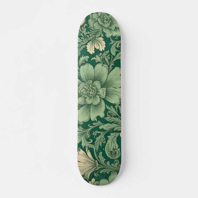 Sage Green Vintag Floral Muster Skateboard (Vorne)