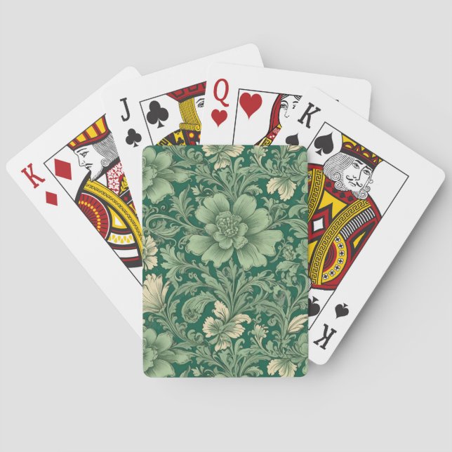 Sage Green Vintag Floral Muster Spielkarten (Rückseite)