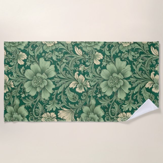 Sage Green Vintag Floral Muster Strandtuch (Vorderseite)