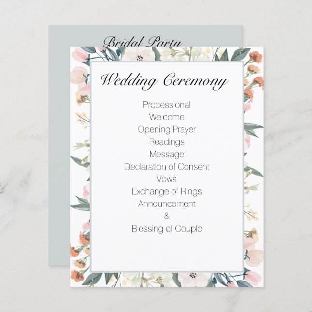 Sage Green Vintag Floral Wedding Programm (Vorne/Hinten)