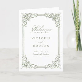 Sage Green Vintag Frame Elegante Script Hochzeit Programm