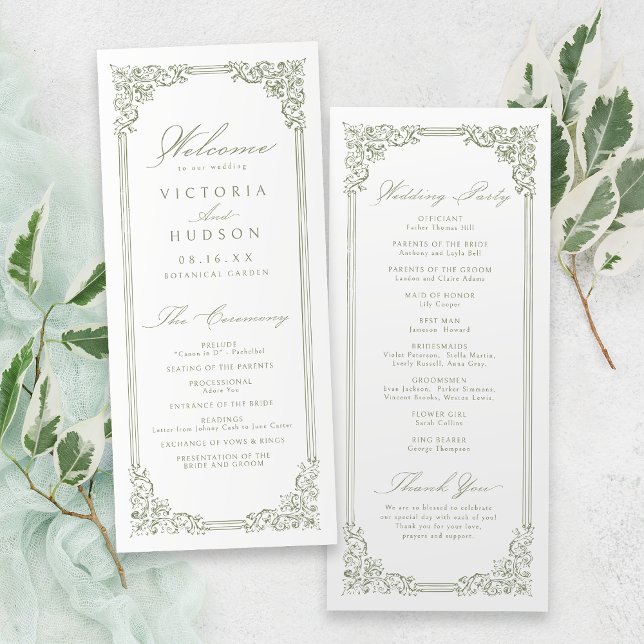 Sage Green Vintag Frame Elegante Script Hochzeit Programm (Sage Green Vintage Frame Elegant Script Wedding Program)