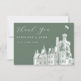 Sage Green Vintage Castle Destination Wedding  Dankeskarte