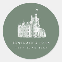 Sage Green Vintage Castle Destination Wedding Runder Aufkleber