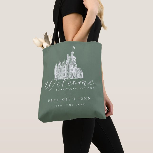 Sage Green Vintage Castle Illustration Wedding Tasche (Von Nahem)