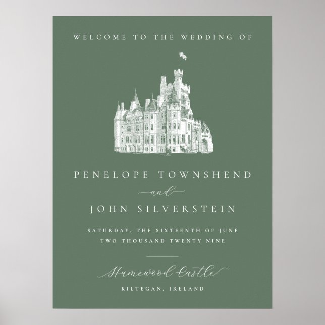 Sage Green Vintage Castle Welcome Wedding Poster (Vorne)