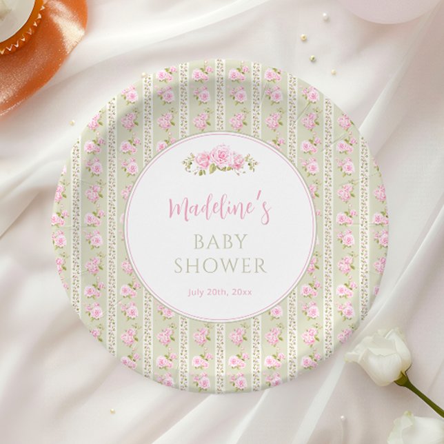 Sage Green Vintage Floral Pappteller (Von Creator hochgeladen)