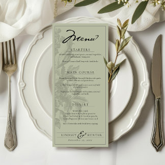 Sage Green Vintage Floral Romantic Garden Wedding Menükarte