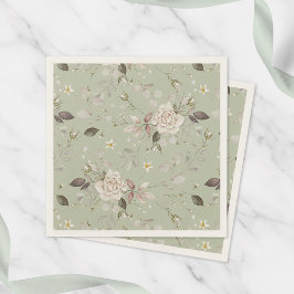 Sage Green Vintage Rose Floral Serviette