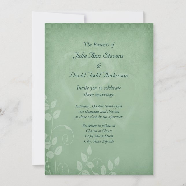 Sage Green Vintage Wedding Einladung (Vorderseite)