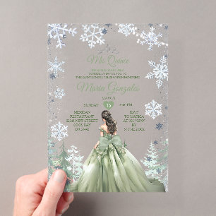 Sage Green Wald Winter Prinzessin Mis Quince Acryleinladungen