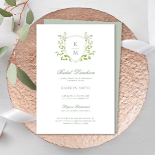 Sage Green Wappen Monogram Modern Bridal Luncheon Einladung