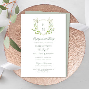 Sage Green Wappen Monogram Modern Engagement Party Einladung