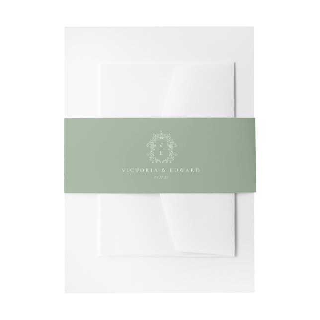 Sage Green Wappen Monogram Wedding Einladungsbanderole (Vorderseite Beispiel)