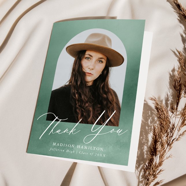 Sage Green Watercolor Arch Foto Abschluss Dankeskarte (Von Creator hochgeladen)