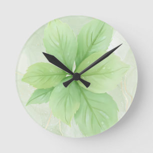 Sage Green Watercolor Botanischer Minimalistisch B Runde Wanduhr