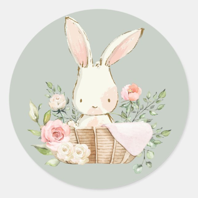 Sage Green Watercolor Bunny Rabbit Runder Aufkleber (Vorderseite)