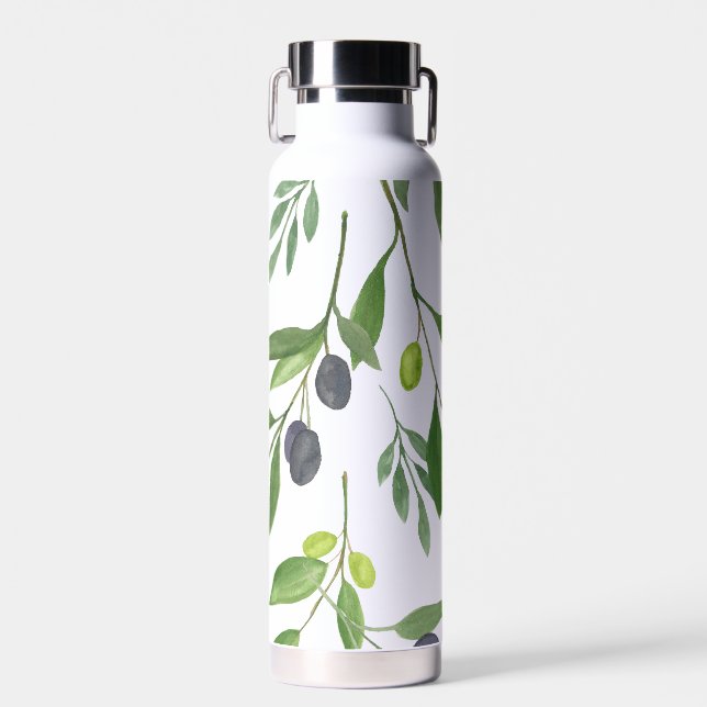 Sage Green Watercolor French Country Olive Pattern Trinkflasche (Vorne)