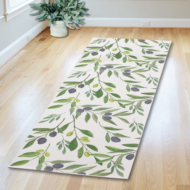 Sage Green Watercolor French Country Olive Pattern Yogamatte (Von Creator hochgeladen)