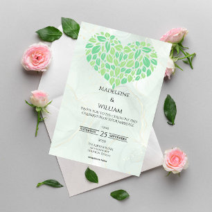 Sage Green Watercolor Herz Minimalistisch Hochzeit Einladung