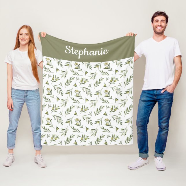 Sage Green Watercolor Olive Name Fleecedecke (Beispiel)