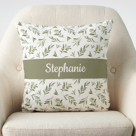 Sage Green Watercolor Olives Monogram Name Kissen