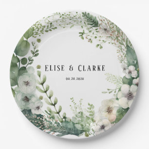 Sage Green Watercolor Peony Wedding Pappteller