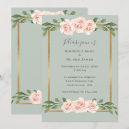 Sage Green Watercolor Romantische Blumenhochzeit Einladung