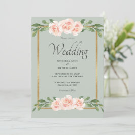 Sage Green Watercolor Romantische Blumenhochzeit Einladung