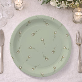 Sage Green Watercolor Rose Bud Pappteller