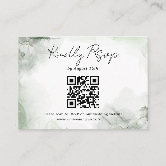 Sage Green Watercolor Script Hochzeitsskript QR Co Begleitkarte (Vorderseite)