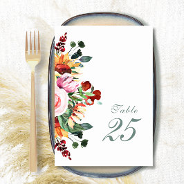 Sage Green Watercolor Sonnenblume Burgund Hochzeit Tischnummer