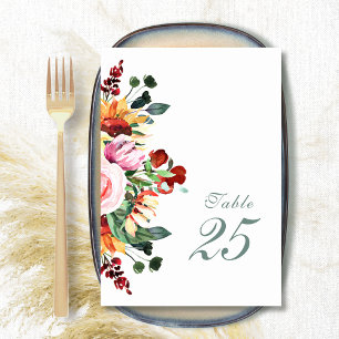 Sage Green Watercolor Sonnenblume Burgund Hochzeit Tischnummer