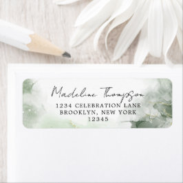 Sage Green Watercolor Splash Script-Rücksendeadres