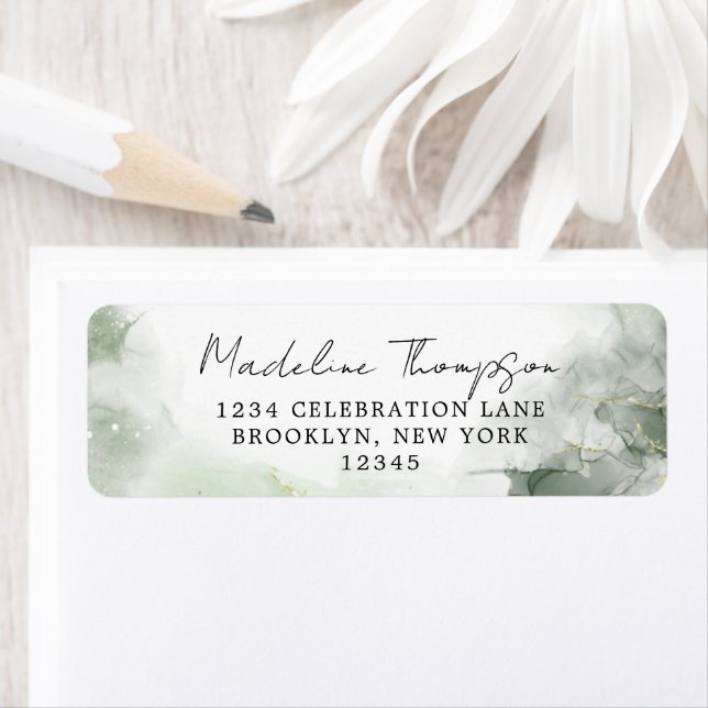 Sage Green Watercolor Splash Script-Rücksendeadres (Insitu)