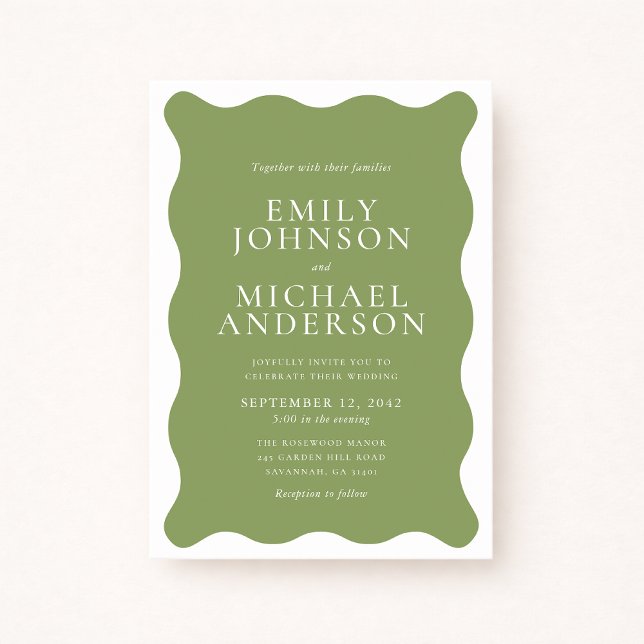Sage Green Wavy Wedding Invitation Einladung (Von Creator hochgeladen)