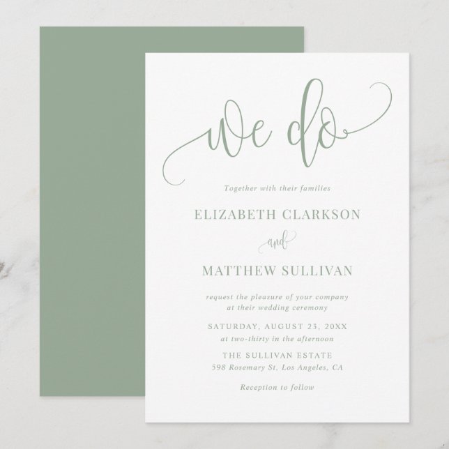 Sage Green We Do Modern Calligraphy Wedding Einladung (Vorne/Hinten)