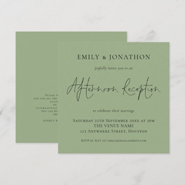Sage Green Wedding Afternoon Empfang Einladung (Vorne/Hinten)