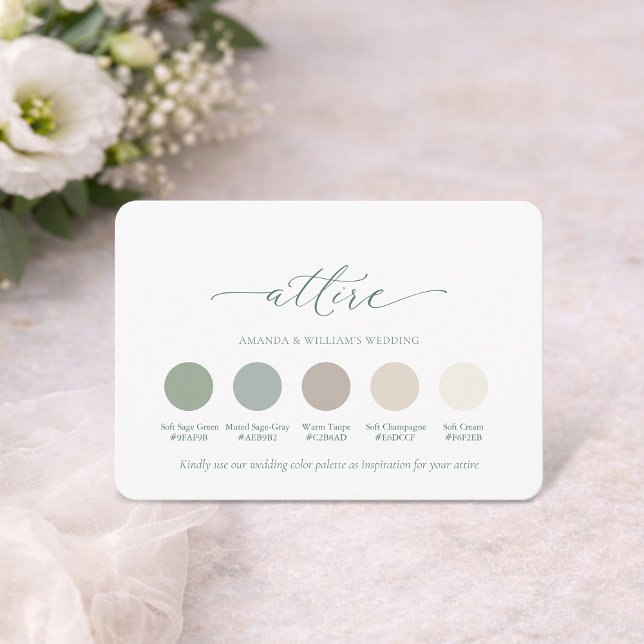 Sage Green Wedding Attire Color Palette Card  Einladung (Von Creator hochgeladen)
