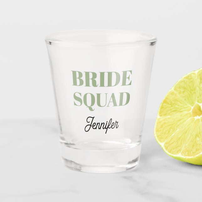 Sage Green Wedding Bride Squad Personalized Schnapsglas (Vorderseite)