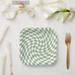 Sage Green Wedding Collection Karo überprüft Pappteller